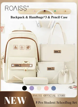 5 Piece Backpack Set In the Same Color Large Capacity Design with Stylish Pattern Print Practical Backpack Combination for Students Including Backpack Handbags Crossbody Bag Pencil Case 