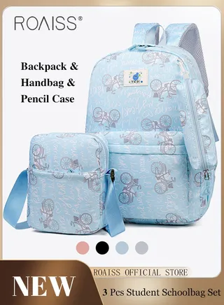 3 Piece Backpack Set In the Same Color Large Capacity Design with Stylish Pattern Print Practical Backpack Combination for Students Including Backpack Crossbody Bag Pencil Case 