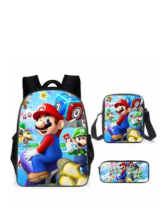 3 pcs Super Mario School Backpack Multicolour 