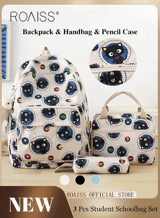 3 Piece Backpack Set In the Same Color Large Capacity Design with Stylish Pattern Print Practical Backpack Combination for Students Including Backpack Insulated Tote Bag Pencil Case 