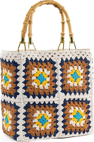 Bamboo Handle Crochet Tote