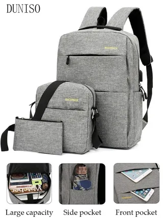 3-Piece School Backpacks Travel Laptop Backpack With USB Charging Port Business Laptop Bags Computer Bag 3 In 1 School Bookbags Set Pencil Case Crossbody bag 
