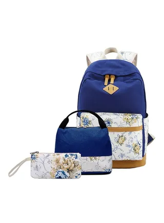 Polyester Printed Zipper Kids Backpack Set Blue/White 