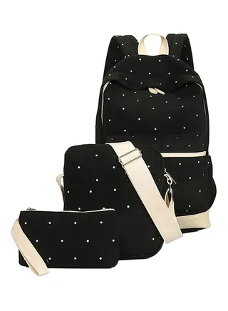 3-Piece Set Backpack - Bookbag - Purse Black 
