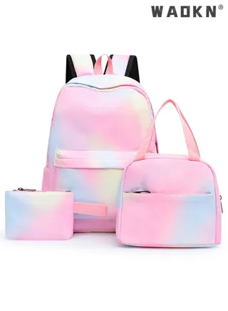 Kids School Bags 3pcs Set Backpack with Lunch Bag and Pencil Case for Elementary Kindergarten Stylish Girls School Backpack with Galaxy Print Fits 15 Inch Laptop Insulated Lunch Bag for Boys and Kids 