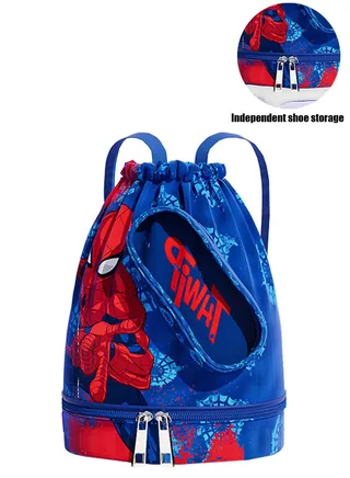 Drawstring Waterproof Backpack Beach Bag Dry and Wet Separation Swimming Bag Girls Boys Sports Gym Backpack Children Portable Cartoon Backpack 