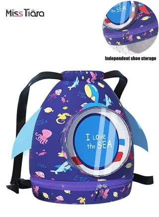 Drawstring Waterproof Backpack Beach Bag Dry and Wet Separation Swimming Bag Girls Boys Sports Gym Backpack Children Portable Cartoon Backpack 