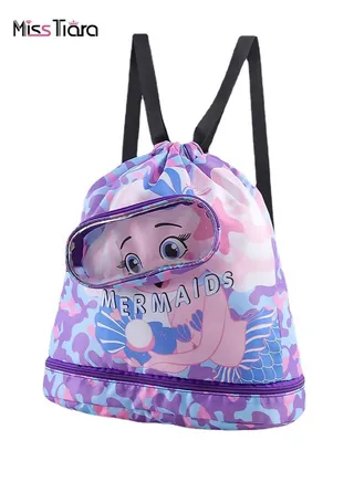 Drawstring Waterproof Backpack Beach Bag Dry and Wet Separation Swimming Bag Girls Boys Sports Gym Backpack Children Portable Cartoon Backpack 