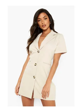 Cut Out Back Short Sleeve Blazer Dress 