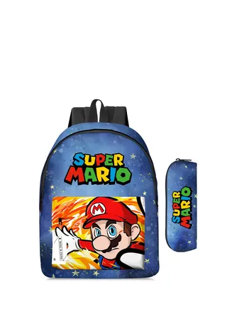 2 Pcs Super Mario School Backpack Multicolour 