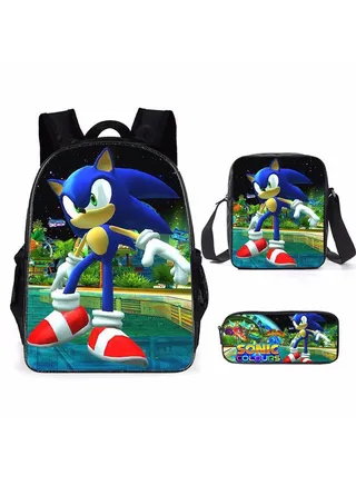 3-Piece Cartoon SONIC 3D Print Backpack Set 