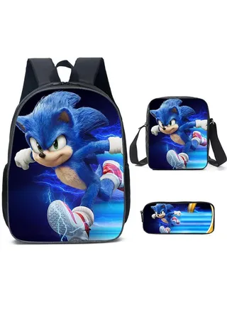 3-Piece Cartoon SONIC 3D Print Backpack Set 
