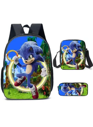 3-Piece Cartoon SONIC 3D Print Backpack Set 