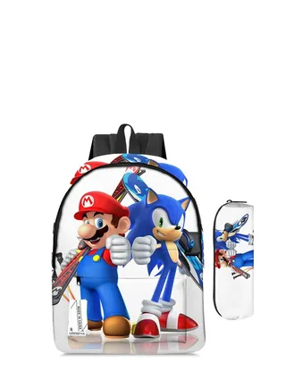 2 Pcs Super Mario School Backpack Multicolour 
