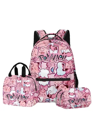 【 School Season 】 Pokemon Backpack Student School Bag Lunch Bag Pen Bag Three Sets Suitable For 14 Inch Laptop Backpack Youth Lunch Bag Children Travel Backpack Multi-color 