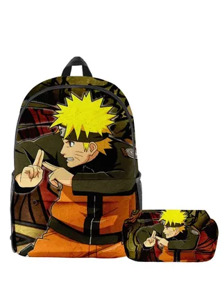 【 School Season 】Naruto Student Backpack Children's Anime Backpack Double-layer Pen Bag Two-piece Back-to-school Must-have 14-inch Laptop Bag Casual Bag Travel Bag 