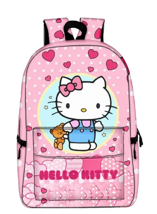 【 School Season 】Hello Kitty Kids Cute Backpack Student Large Capacity Schoolbag 14 Inch Laptop Bag Travel Bag Leisure Bag General College Bag 
