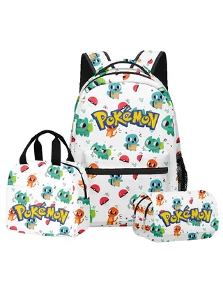 【 School Season 】 Pokemon Backpack Student School Bag Lunch Bag Pen Bag Three Sets Suitable For 14 Inch Laptop Backpack Youth Lunch Bag Children Travel Backpack Multi-color 