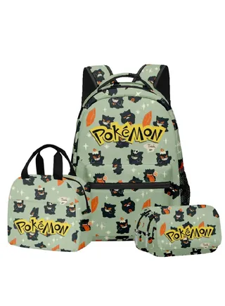 【 School Season 】 Pokemon Backpack Student School Bag Lunch Bag Pen Bag Three Sets Suitable For 14 Inch Laptop Backpack Youth Lunch Bag Children Travel Backpack Multi-color 
