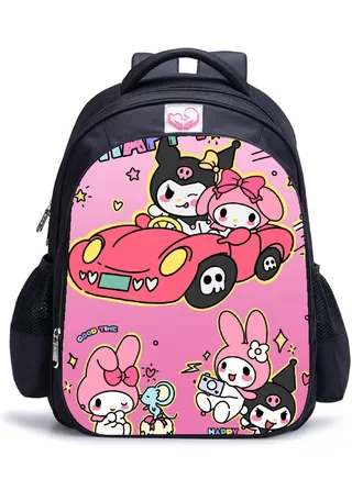 【School Season】 Kuromi Melody Co-branded Backpack Girls Cute Primary School Students Large Capacity Schoolbag 14 Inch Laptop Bag Travel Bag Leisure Bag Universal 