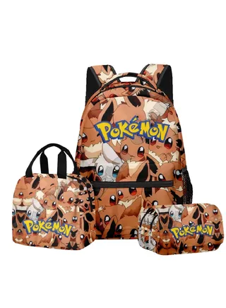 【 School Season 】 Pokemon Backpack Student School Bag Lunch Bag Pen Bag Three Sets Suitable For 14 Inch Laptop Backpack Youth Lunch Bag Children Travel Backpack Multi-color 