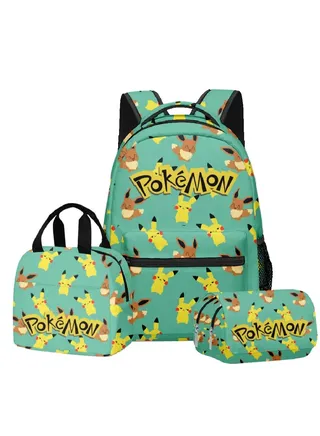 【 School Season 】 Pokemon Backpack Student School Bag Lunch Bag Pen Bag Three Sets Suitable For 14 Inch Laptop Backpack Youth Lunch Bag Children Travel Backpack Multi-color 