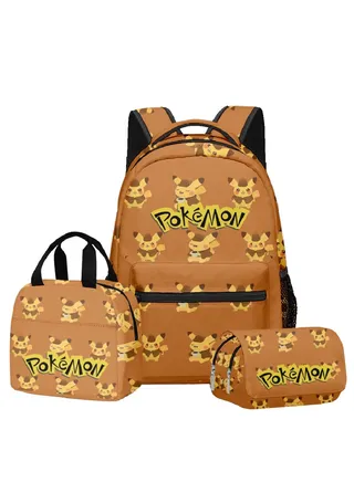 【 School Season 】 Pokemon Backpack Student School Bag Lunch Bag Pen Bag Three Sets Suitable For 14 Inch Laptop Backpack Youth Lunch Bag Children Travel Backpack Multi-color 