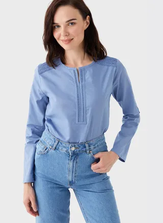 Embroidered Split Yoke Neckline Top 