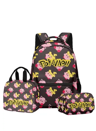 【 School Season 】 Pokemon Backpack Student School Bag Lunch Bag Pen Bag Three Sets Suitable For 14 Inch Laptop Backpack Youth Lunch Bag Children Travel Backpack Multi-color 