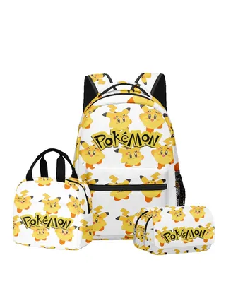 【 School Season 】 Pokemon Backpack Student School Bag Lunch Bag Pen Bag Three Sets Suitable For 14 Inch Laptop Backpack Youth Lunch Bag Children Travel Backpack Multi-color 