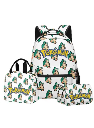 【 School Season 】 Pokemon Backpack Student School Bag Lunch Bag Pen Bag Three Sets Suitable For 14 Inch Laptop Backpack Youth Lunch Bag Children Travel Backpack Multi-color 