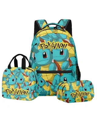【 School Season 】 Pokemon Backpack Student School Bag Lunch Bag Pen Bag Three Sets Suitable For 14 Inch Laptop Backpack Youth Lunch Bag Children Travel Backpack Multi-color 