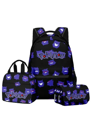 【 School Season 】 Pokemon Backpack Student School Bag Lunch Bag Pen Bag Three Sets Suitable For 14 Inch Laptop Backpack Youth Lunch Bag Children Travel Backpack Multi-color 