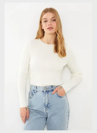 Crew Neck Ribbed Sweatshirt