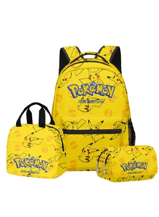 【 School Season 】 Pokemon Backpack Student School Bag Lunch Bag Pen Bag Three Sets Suitable For 14 Inch Laptop Backpack Youth Lunch Bag Children Travel Backpack Multi-color 