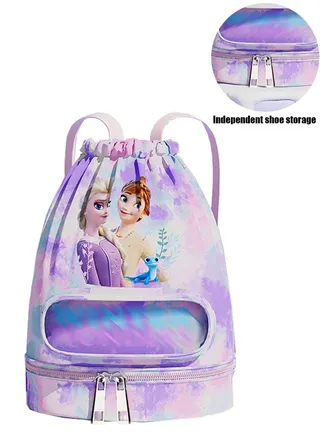 Drawstring Waterproof Backpack Beach Bag Dry and Wet Separation Swimming Bag Girls Boys Sports Gym Backpack Children Portable Cartoon Backpack 