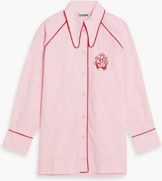 Embroidered organic cotton-poplin pajama top