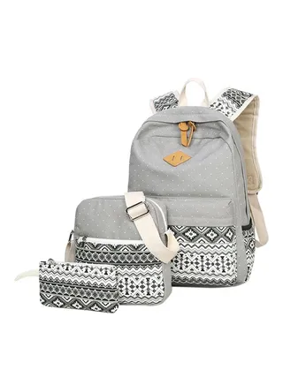 Set of 3 New Style Backpacks Grey/White/Beige 