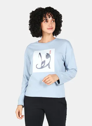 Crew Neck Casual Printed Sweatshirt Blue Fog 