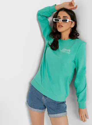 Crew Neck Cuff Detail Sweatshirt 