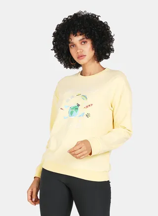 Off To My Earth Printed Casual Crew Neck Sweatshirt Mellow Yellow 
