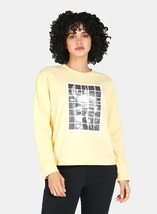 Casual Graphic Printed Crew Neck Regular Fit Sweatshirt Mellow Yellow 