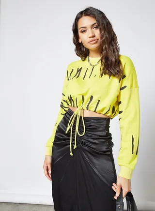 Graphic Print Cropped Sweatshirt Lime 