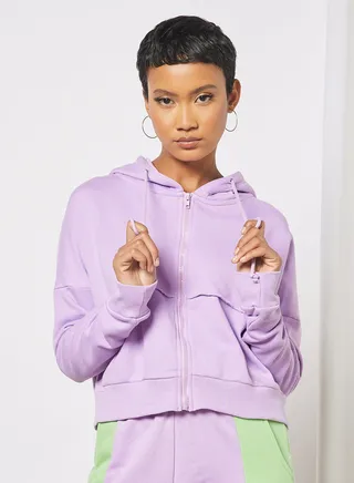 Cropped Zip-Up Hoodie Purple 