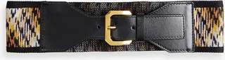 Leather-trimmed crochet-knit belt