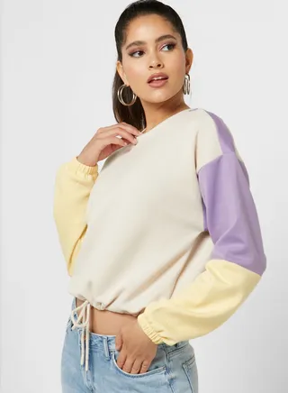 Tie Detail Colorblock Sweatshirt 