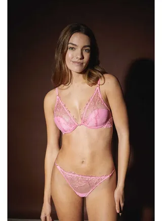Embroidered tulle thong 