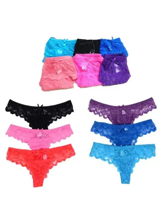 Lace Mix Materials thong Panty Set 6 Pieces 
