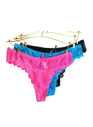 Lace Mix Materials thong Panty Set 6 Pieces 