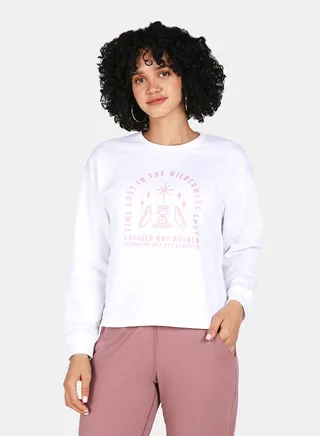 Printed Crew Neck Long Sleeves Sweatshirt White 